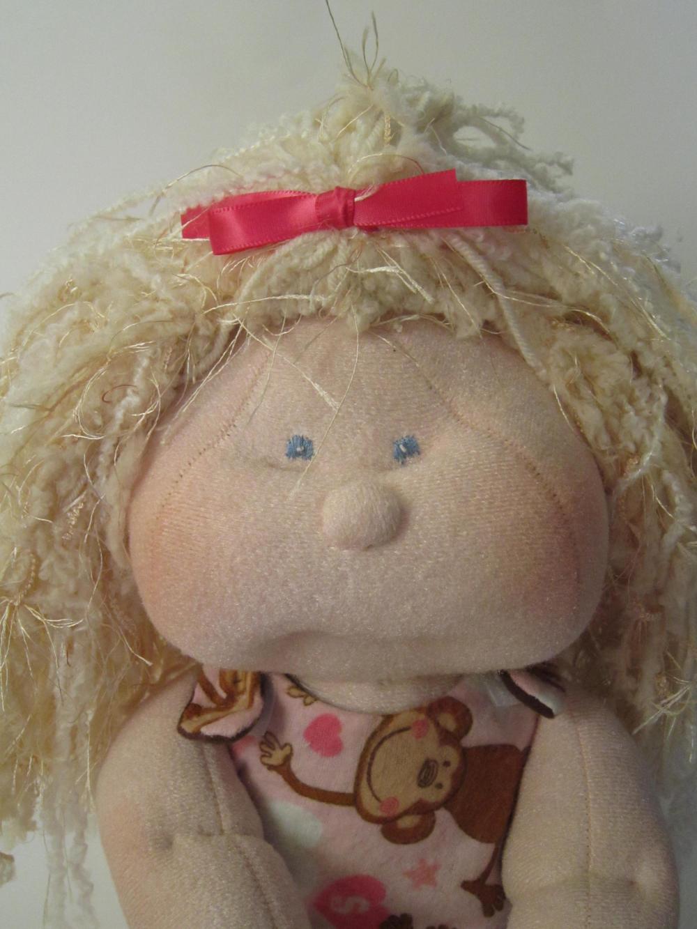 Dinky Baby, Baby Doll, Soft Cloth Doll, Handmade Baby Doll, Soft Sculpture Doll, Blonde Hair, Blue Eyes,