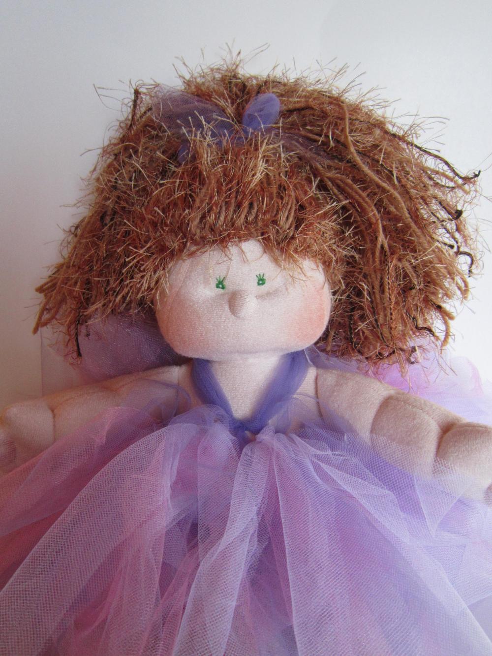 Dinky Baby, Ballerina, Soft Cloth Doll, Handmade Baby Doll, Soft Sculpture Doll, Blonde Hair, Green Eyes,