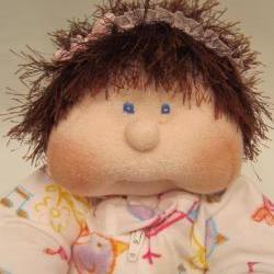 Soft Sculpture Handmade Cloth Baby Doll, Dinky Baby, Brown Hair, Blue Eyes, Child Friendly